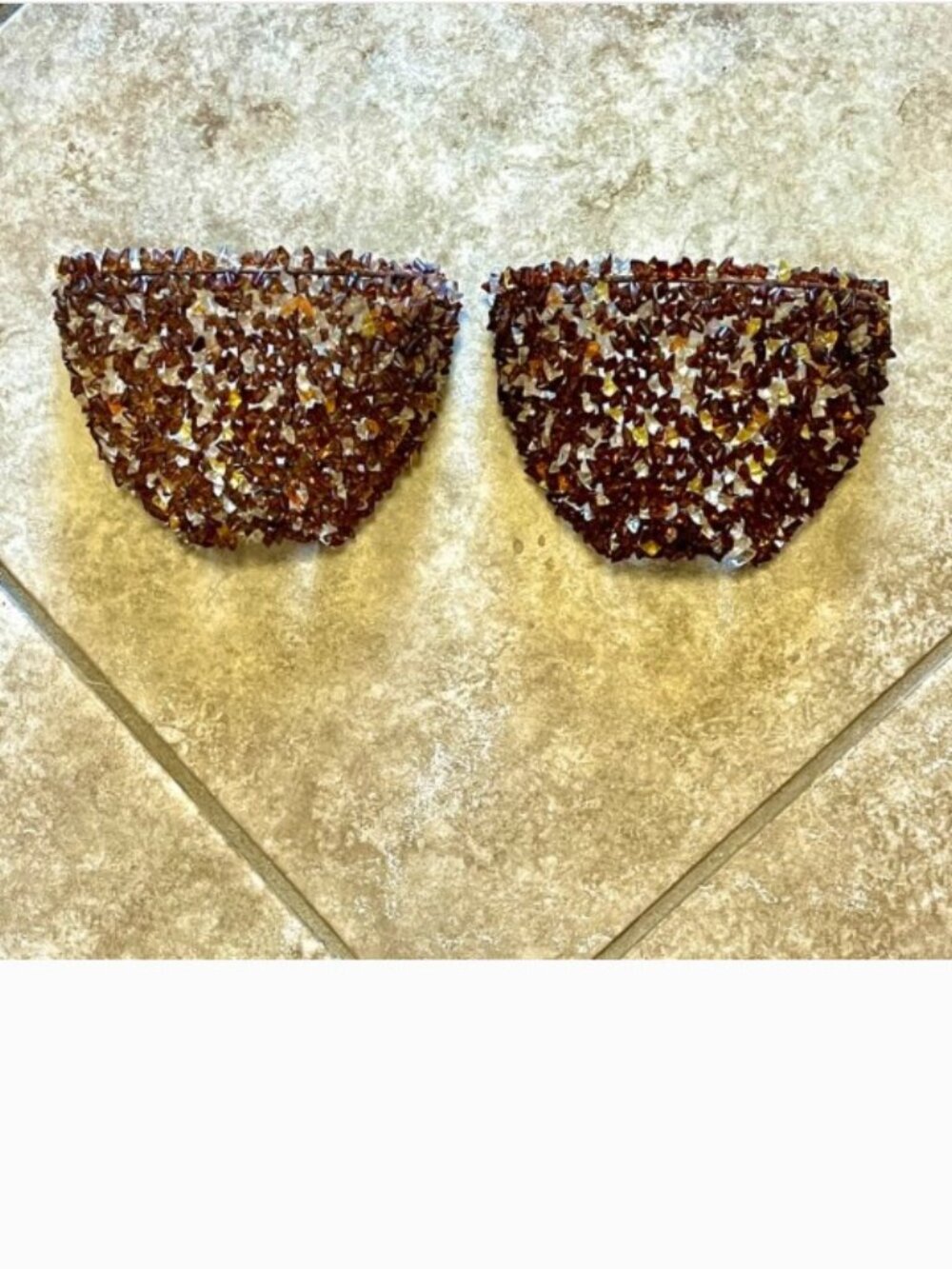 Beaded Wall Sconce Set of 2 Amber Brown Topaz Yellow Gold Votive Candle Holder